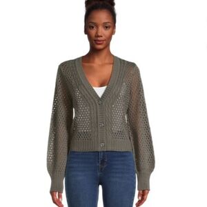 No Boundaries Juniors Olive Open-Knit Cardigan Size XXL (19)